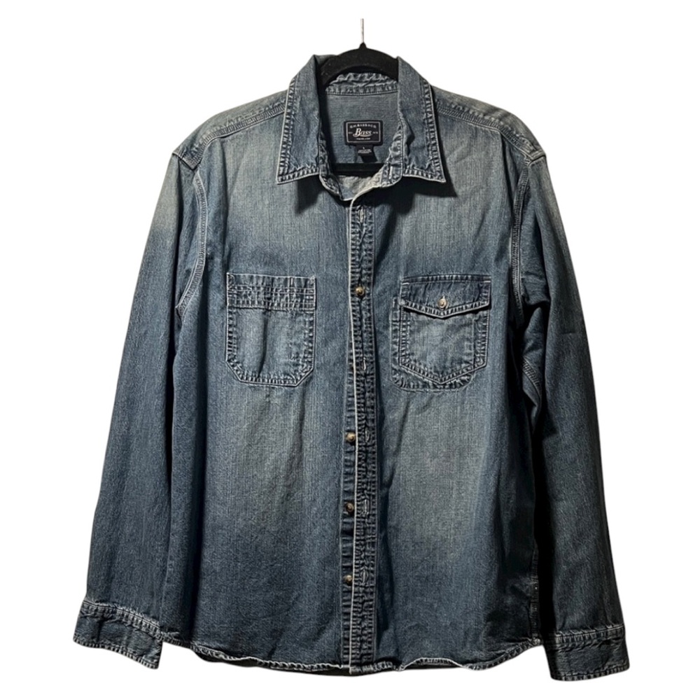 G.H. Bass & Co. Blue Denim Shirt Jacket Long Sleeve XL EUC Y2K Classic Minimalis